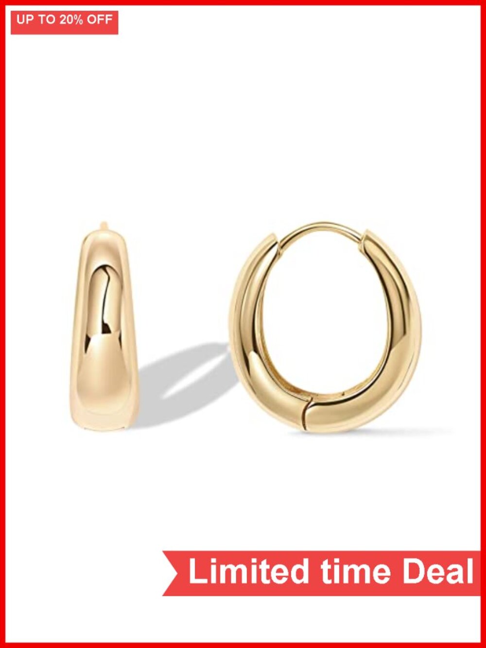14K Gold Plated Hoop Earrings for Women, 925 Sterling Silver Posts, Lightweight